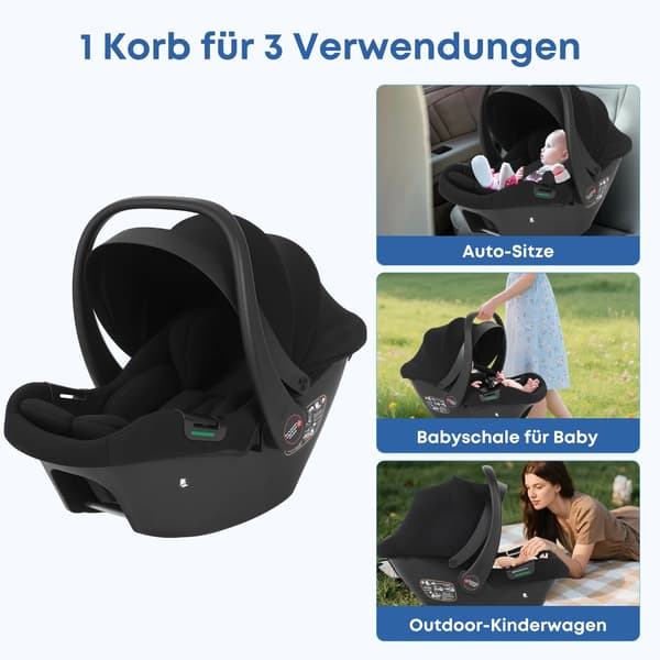 Spädbarnsbilstol, vadderad sits, sidostöd,Svart