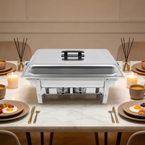 Chafing Dish Buffet Sæt, Rektangulært Design, To Kompartment Servering,Sølv