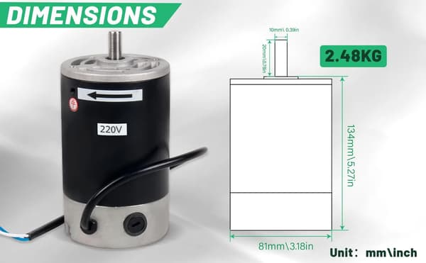 Minisvarvmotor, DC borstad, 220V effekt, 550W motor, 220V-a