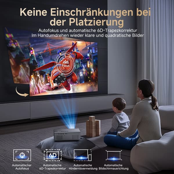 Smart Projektor, 4K Opløsning, Wi-Fi og Bluetooth Forbindelse,EU Stik, Farve1