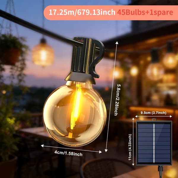 Solar lights with cord, remote control, 8 modes, 17.25m 45 lights