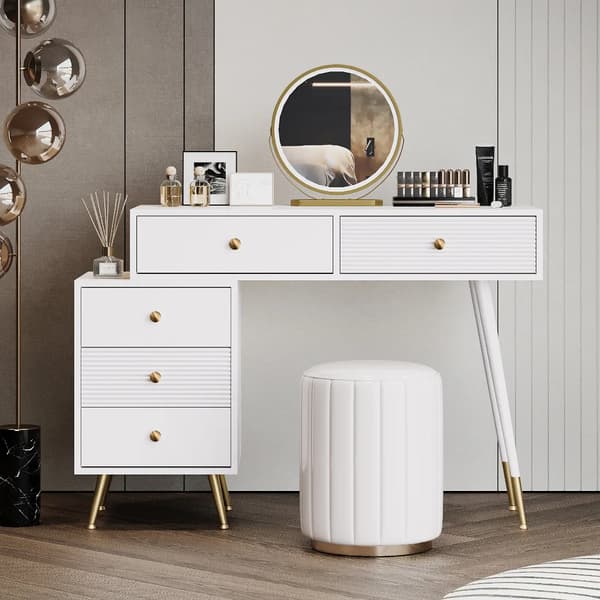 Sminkbord, LED-belysning, Modern design,Vit - Partikel