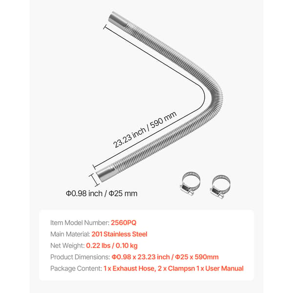 Afgasningsslange, Rustfrit Stål, Fleksibelt Design,23.6in