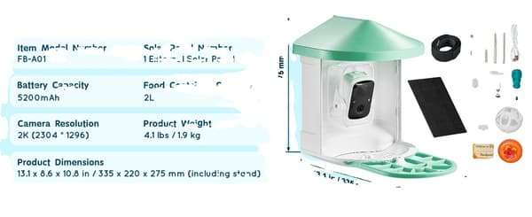 Fuglefoder, AI-identifikation, 2K HD-kamera,Grøn