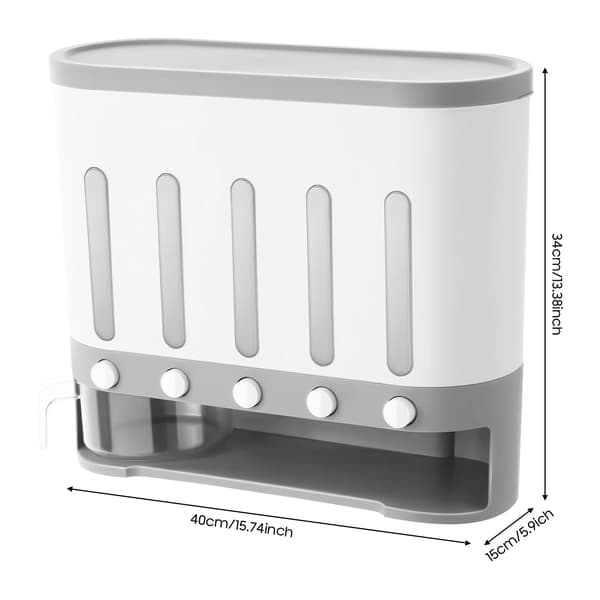 Tørfoderdispenser, 5 rum, vægmonteret design,Hvid