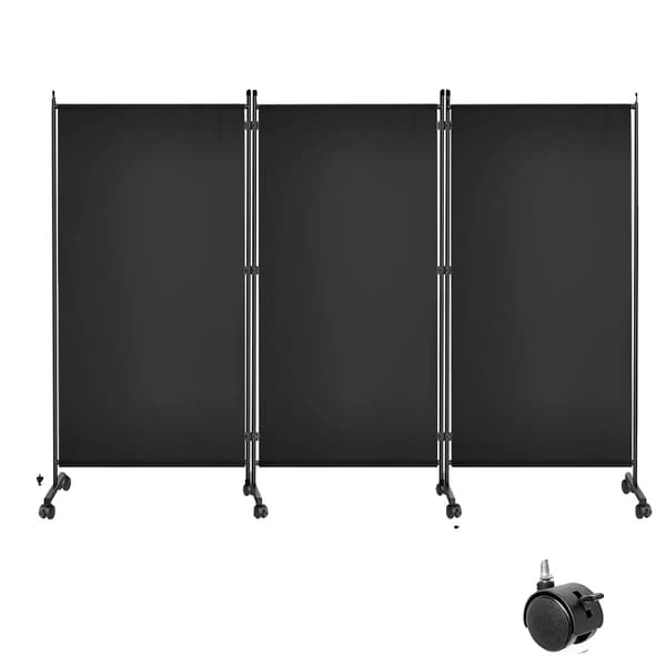Rummdivider, Flytbar Privatlivsskærm, 3-panel Design,sort, 260x180cm