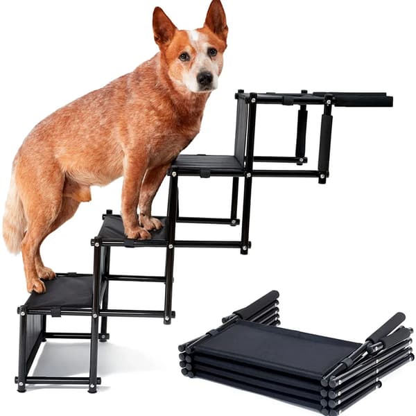 Hundetrappe, Foldbart Design, Justerbar Højde,sort