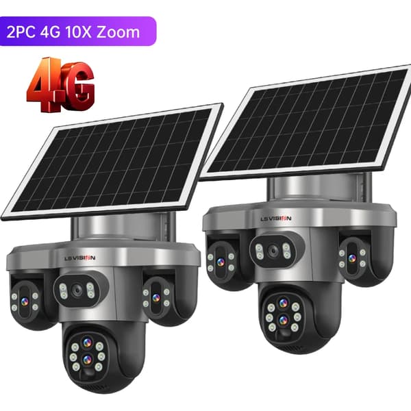 Säkerhetskamera, 10X optisk zoom, solenergi,2PC 20MP 4G 10XZoom
