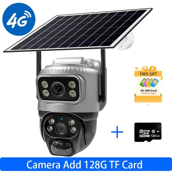 Solkamera, Dobbeltlinse, 4G-forbindelse,4G Cam Tilføj 128GB