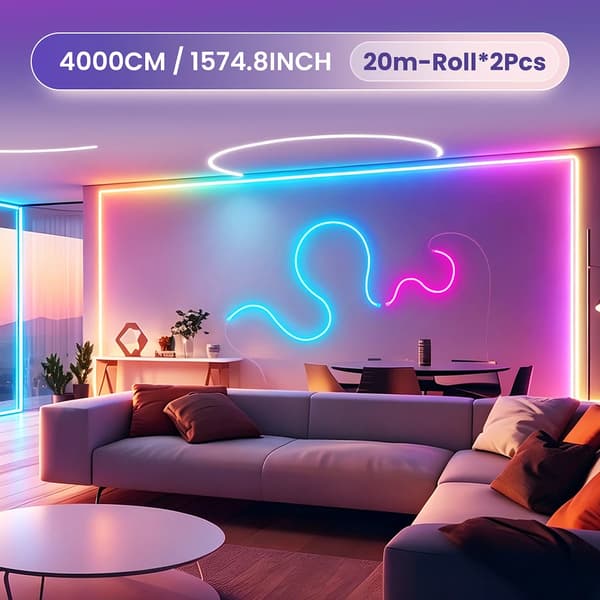 LED Neon Strip Light, Musik Synk, DIY Anpassning,40M