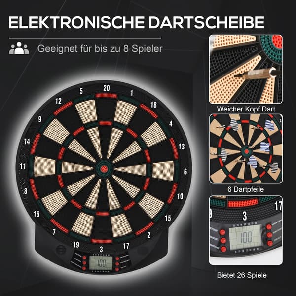 Elektronisk Dartskive, LCD Skærm, 26 Spiltilstande,sort