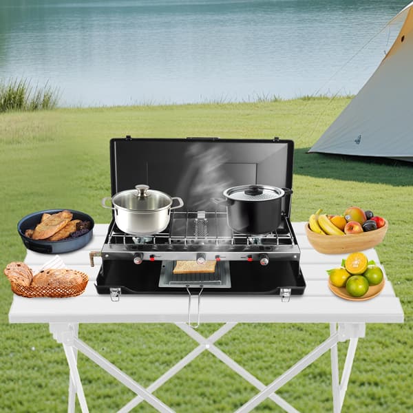 Campingkomfur, Bærbart Design, 3-Burner Ydeevne,Sort
