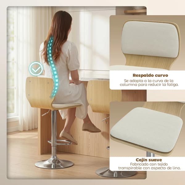 Barstolar, 360° Vridbar, Höjdjusterbar, Beige