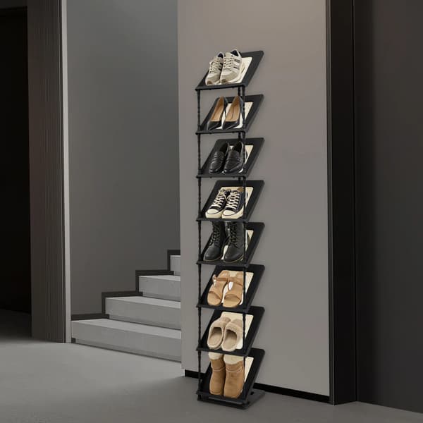 Sko Rack, 8-Lags Skrå Design, Pladsbesparende Organizer,sort farve
