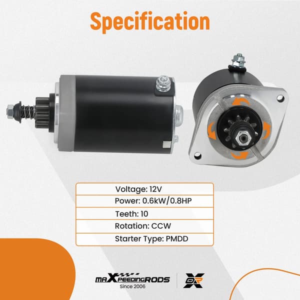 Startmotor, 12V Spänning, 0.6kW Effekt, 10 Tänder, PMDD Starttyp, 23cm Längd