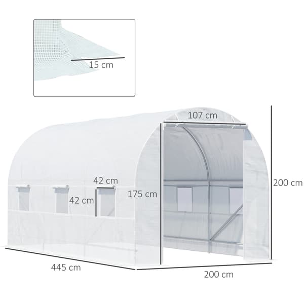 Växthus, Polyetenmaterial, Rullport,4.5x2x2M, Vit