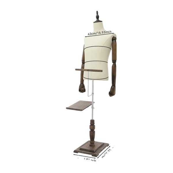 Manlig klädkropp, justerbar höjd, solid träbas,Beige