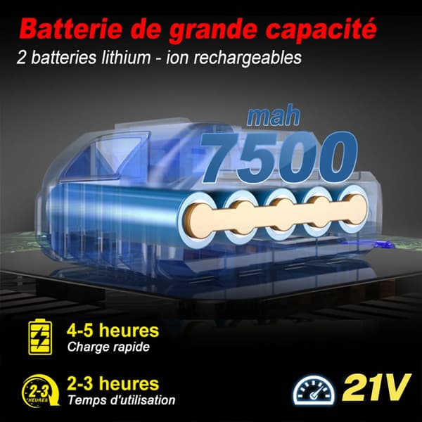 Elektrisk sekatör, borstlös motor, 21V batteri,2 Batteri, EU