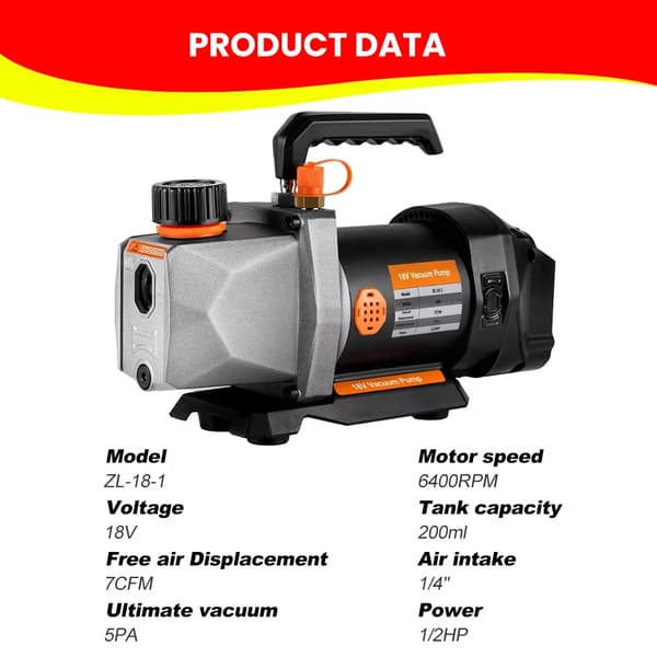 Vakuumpump, 7 CFM luftförflyttning, 1/2 HP effekt,1/2HP 7CFM