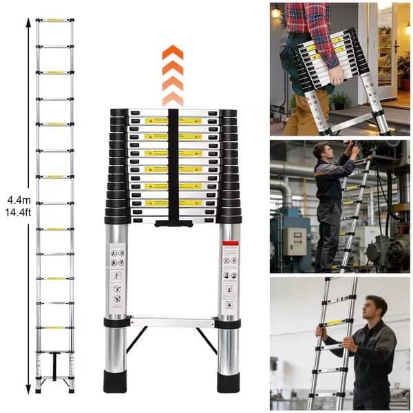 Teleskopstige, Rustfrit Stål, Bærbart Design,4.4m
