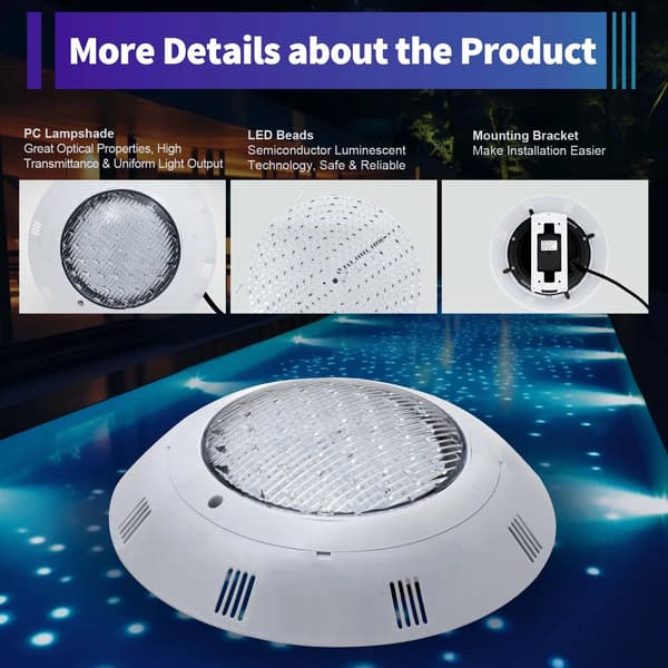 LED Pool Light, RF Fjärrkontroll, IP68 Vattentät,45W, VIT