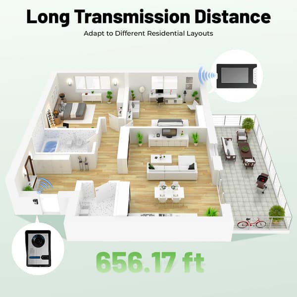 Videointercomsystem, 7-tums skärm, 1080p upplösning,Vit