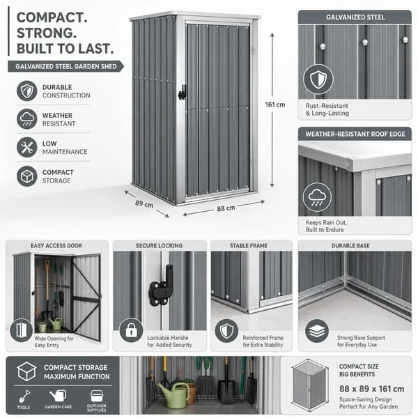 Trädgårdsskjul, Galvaniserat Stål, Vattentät Design,Gris