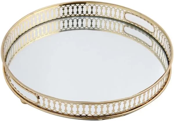 Dekorativ Bricka, Rund Form, Modern Spegeldesign,Guld