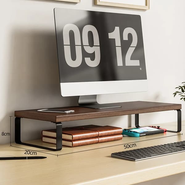 Monitorstand, Ergonomisk Design, Justerbar Højde,C-50CM-Valnød