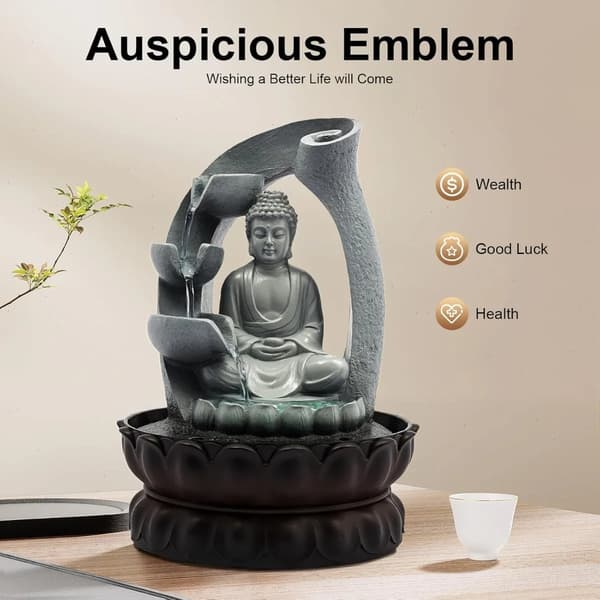 Indendørs Vandfontæne, Buddha Statue, LED Belysning,grå