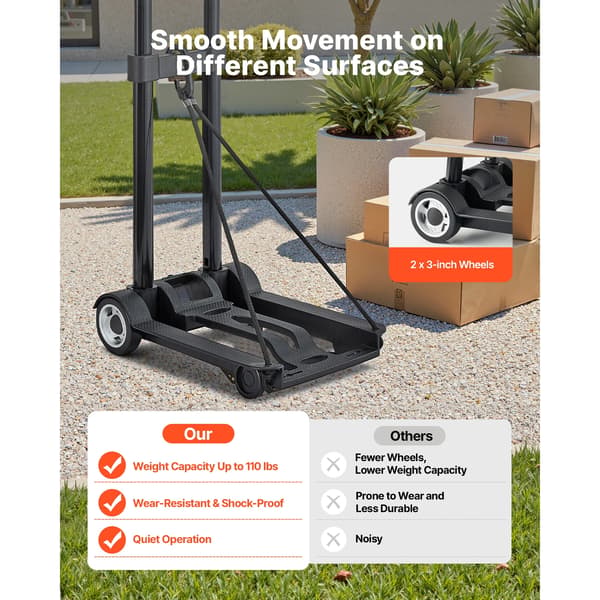 Fällbar Handtruck, 110 lbs Kapacitet, Sammanfallande Design,