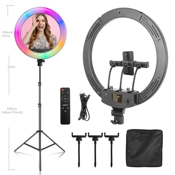 Ring Light, Dæmpbar Lysstyrke, 360-Graders Justering,240cm Sort