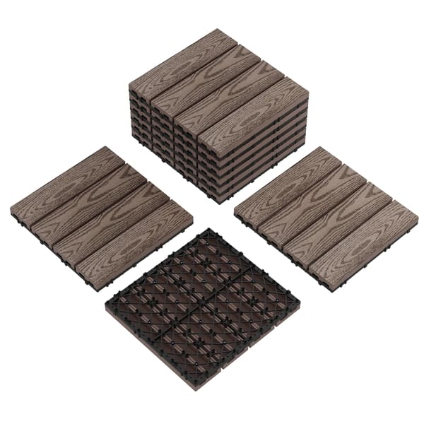 Kompositdækfliser, vejrbestandige, sammenkoblede design,Kaffe 9PCs