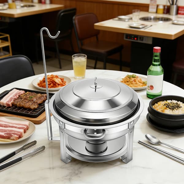 Chafing Dish, Rund, Rustfrit Stål Konstruktion,Sølv