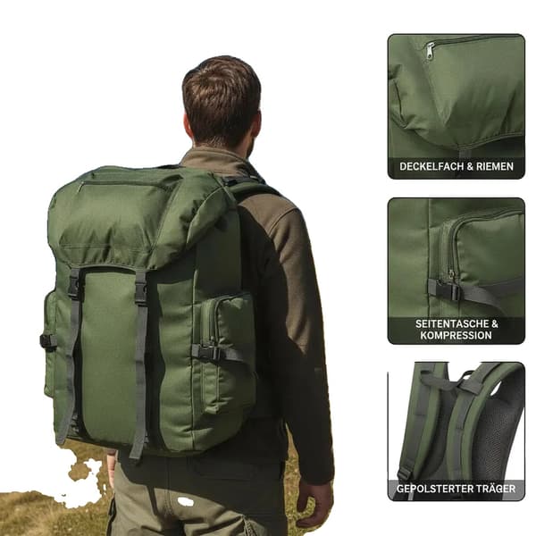 Reppu, 65L kapasiteetti, kestävä 600D polyesteri,Vert