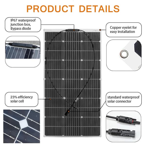 Solpanel, Fleksibelt Design, Høj Effektivitet,1PC 100W solpanel