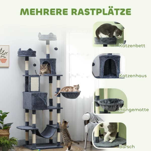 Kattetårn, Rummelig Design, Flere Aktiviteter,GRÅ