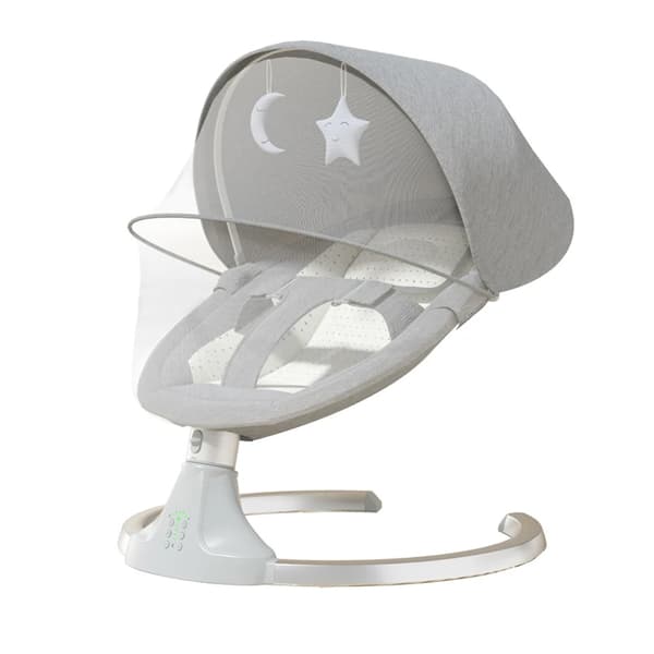 Babyswingstol, Bluetooth-musikuppspelning, justerbart lutande ryggstöd,grå