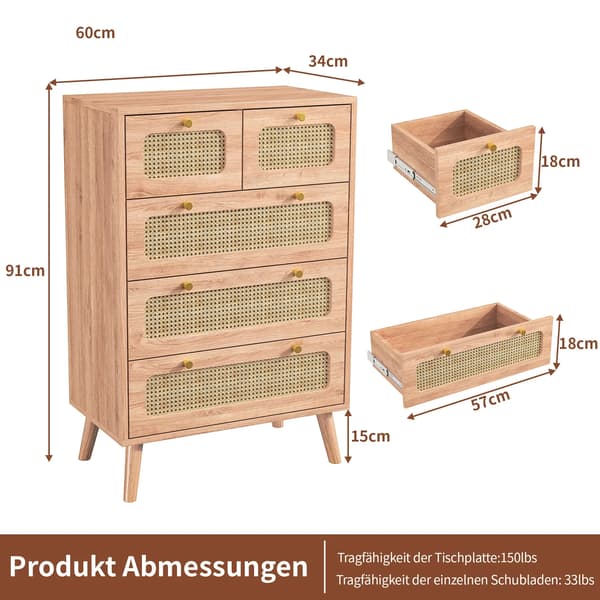 Byrå, Rymlig Förvaring, Rustik Design,5 Lådor