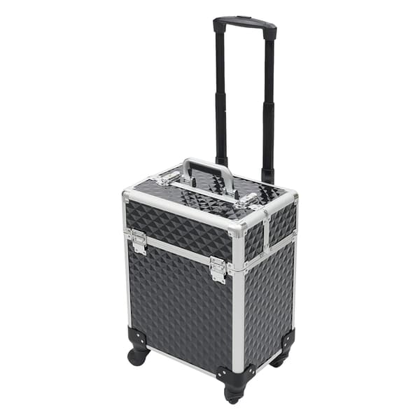Makeup Case, Multi-Tier Opbevaring, Justerbar Trækstang,sort