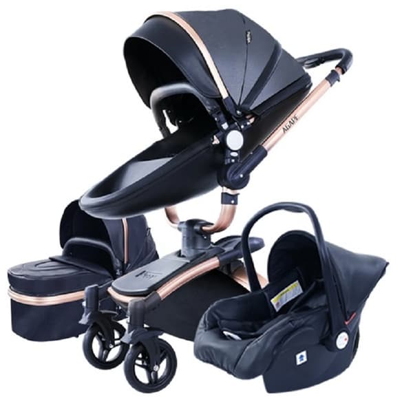Barnevogn, Sammenklappeligt Design, Terrænhjul,HR002-Sort-T