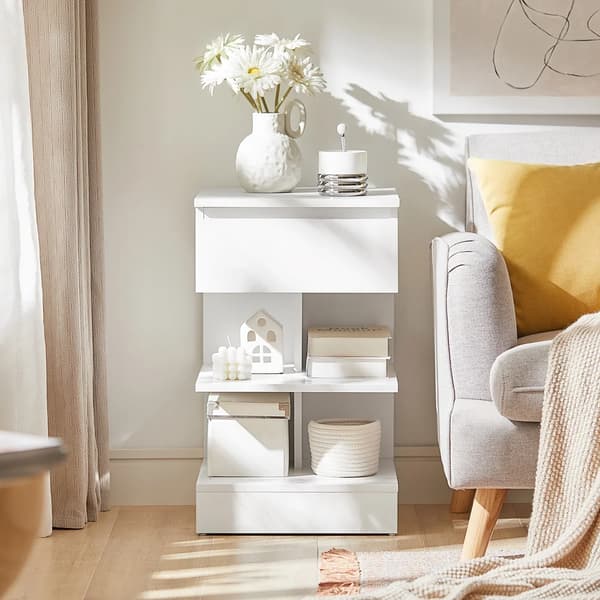 Nattduksbord, Kompakt Design, Gott om Förvaring,VIT