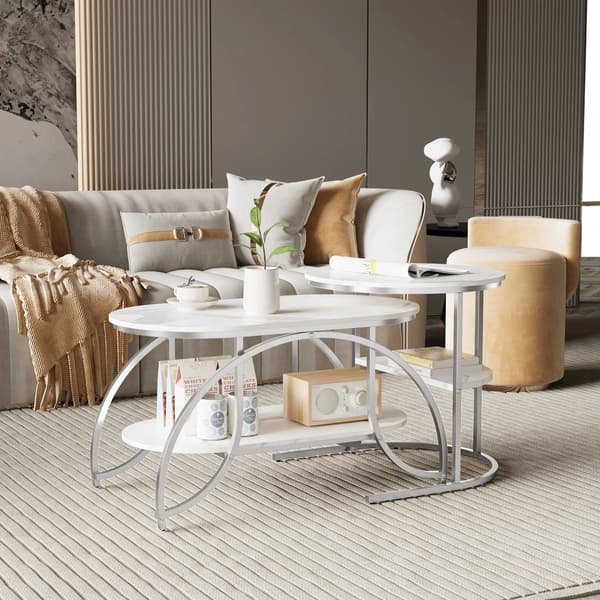 Kaffebord Set, Dubbel-Lager Förvaring, Nestande Design,Vit