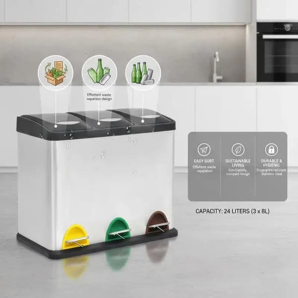 Genbrugsbeholder, Rustfrit Stål, 24-Liter Kapacitet,Argent