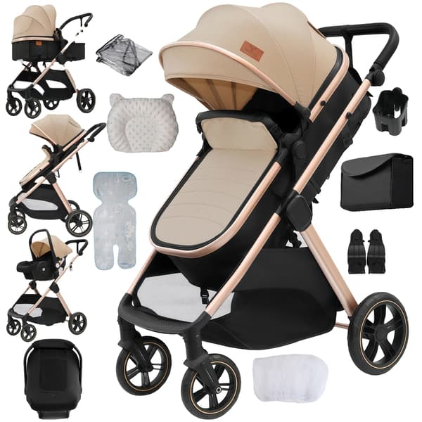 Barnvagn, Lättviktsram, Konvertibel Bilbarnstol,V10-BEIGE