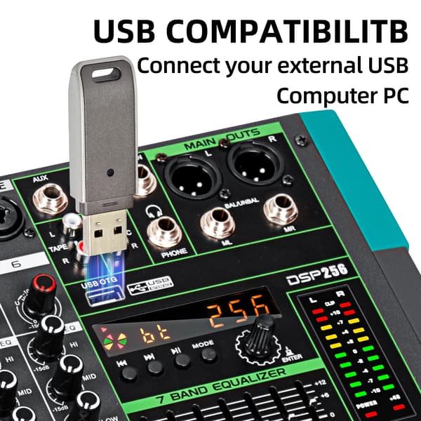 Lydmixer, indbyggede rumklangseffekter, USB- og Bluetooth-forbindelse,MG6