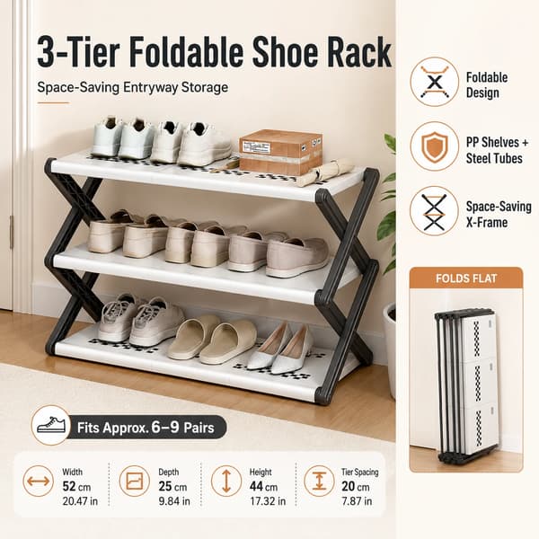 Sko Rack, Foldbart Design, Holdbart X-Ramme,Blandet Farve