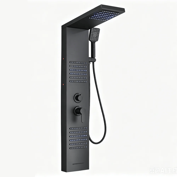 Duschpanel, Massagemunstycken, LED-belysning,Svart