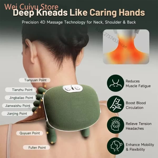 Nack- och axelmassagerare, 4D knådning, lugnande värmeterapi,Uppgraderad version