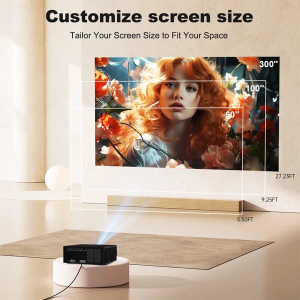 Projektor, 1080P understøttelse, Bluetooth og WiFi-forbindelse,sort